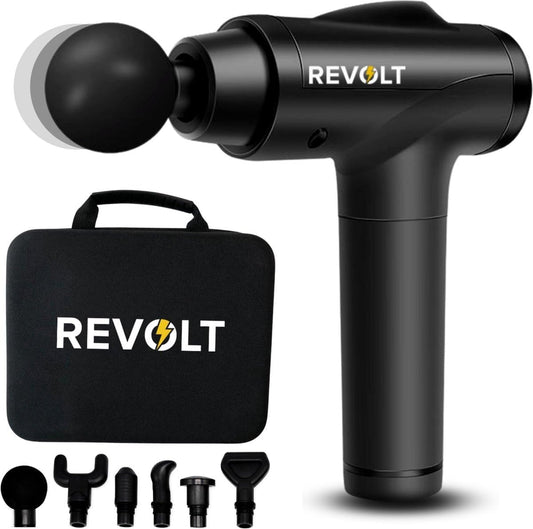 Revolt - Massage Gun - 30 Verschillende Snelheden - 6 Opzetstukken - Luxe Opbergkoffer - Deep Tissue - Voor Spierherstel & Blessures - Hoge Amplitude