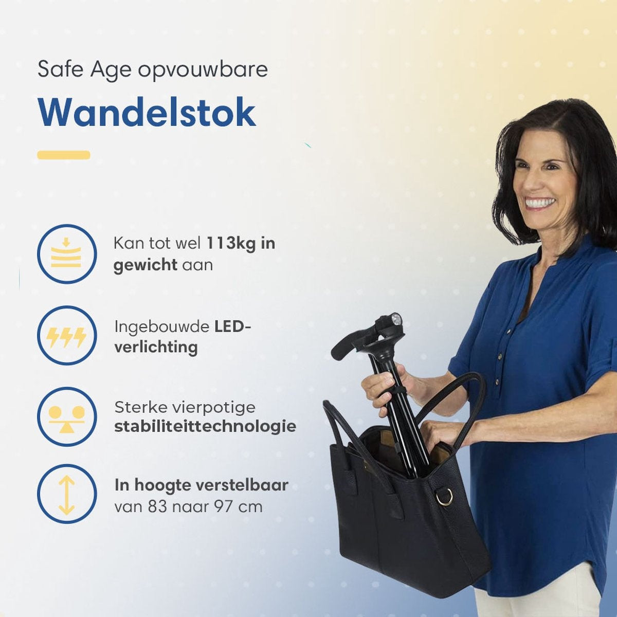SafeLife Wandelstok met LED verlichting - Opvouwbaar en verstelbaar