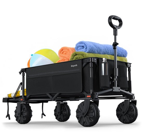 LifeGoods Bolderkar - Opvouwbare Bolderwagen - 130KG - 200L - Uitklapbaar - Met Beschermhoes - Zwart