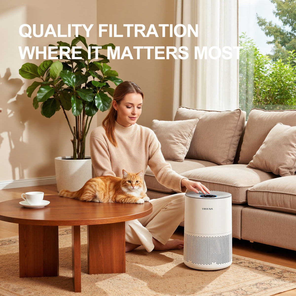 TRULIVA Luchtreiniger, CADR 260 m³/h, 3-in-1 H13 HEPA-filter, 24-uurs timer, Luchtreiniger, Verwijdert 99,97% van allergenen, PM2.5, rook, pollen, mijten en verontreinigende stoffen