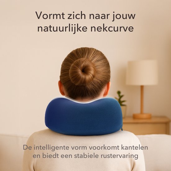 SC Travel Essentials - Nekkussen Set 3-delig - Ergonomisch Memory Foam Reiskussen met Oogmasker en Oordoppen - Ideaal voor Vliegtuig, Auto en Trein - Compact en Luxe - Navy