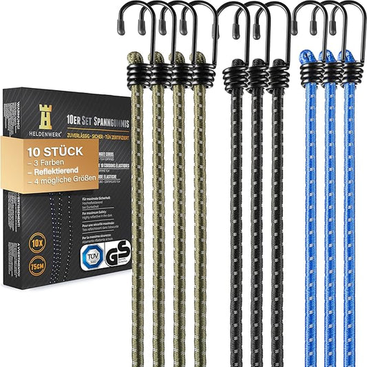Heldenwerk Spanelastiek - 10 Stuks - Heavy-Duty - Reflecterend - UV-Bestendig - Weerbestendig - Zwart