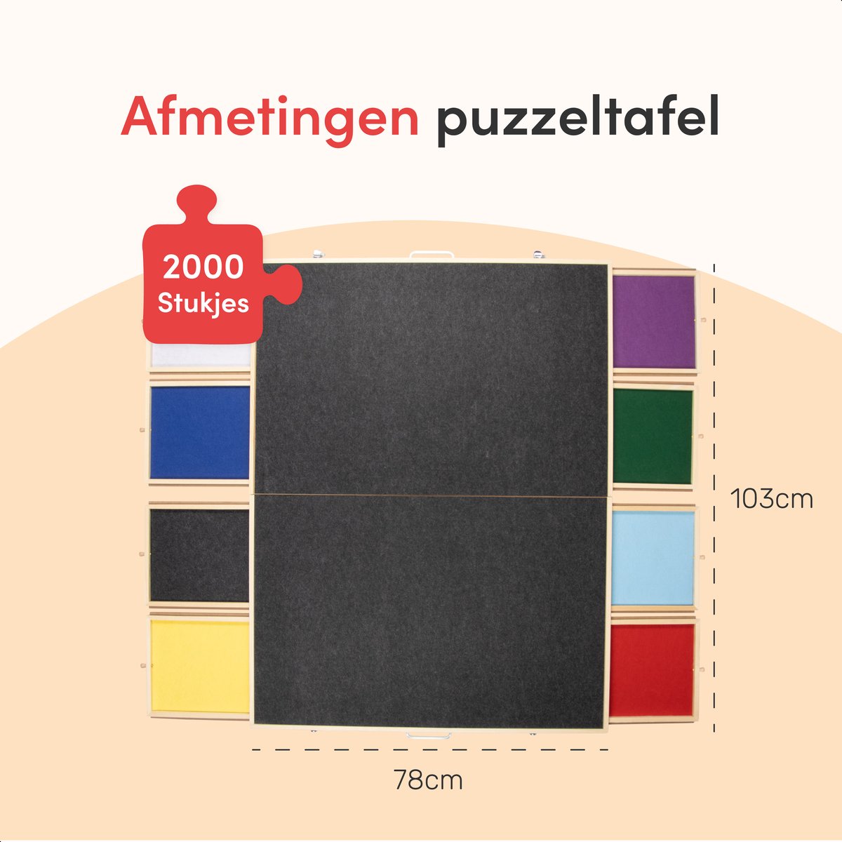 DIYDash Puzzeltafel XL Met Opbergsysteem - 2000 Stukjes - 8 Gekleurde Lades En Deksel - Inklapbaar - Mat - Bord - Plaat - Plank - Deluxe - Rolmat - Kleed - Voor Legpuzzels - 1000 - 1500