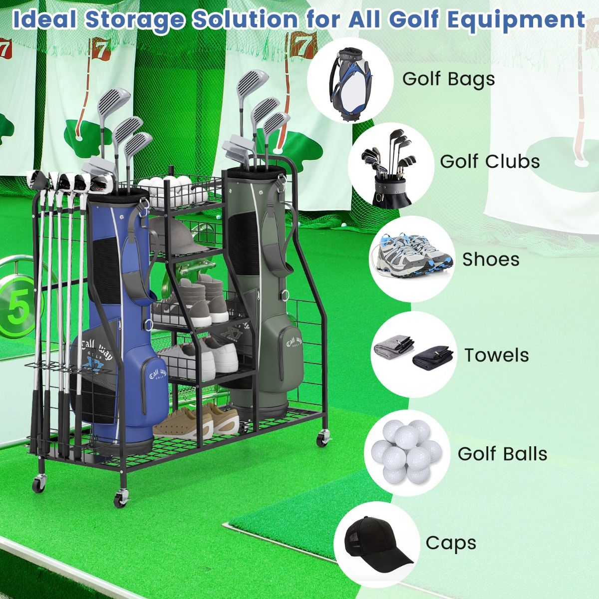 Coast Golf Opbergrek - voor 2 golftassen - met wieltjes - zwart