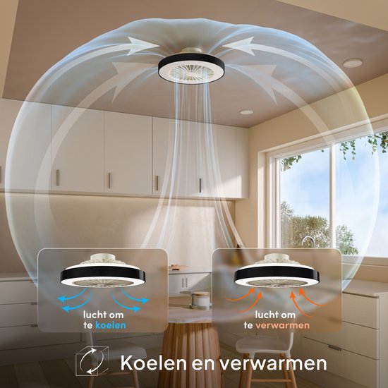 Plafondventilator met Verlichting - Plafondlamp Ventilator - Plafonniere - LED RGBW - Tuya Wifi Smart - Afstandsbediening - ⌀ 50cm - Zwart