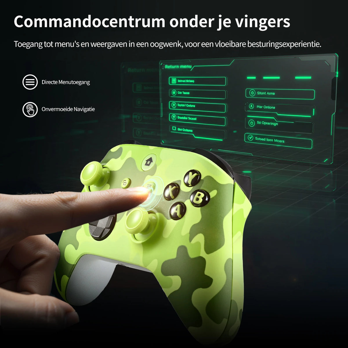 Rexsun WR007 Draadloze Gamecontroller - Camouflagegroen - 2.4G, Xbox One/PC, Trilfunctie