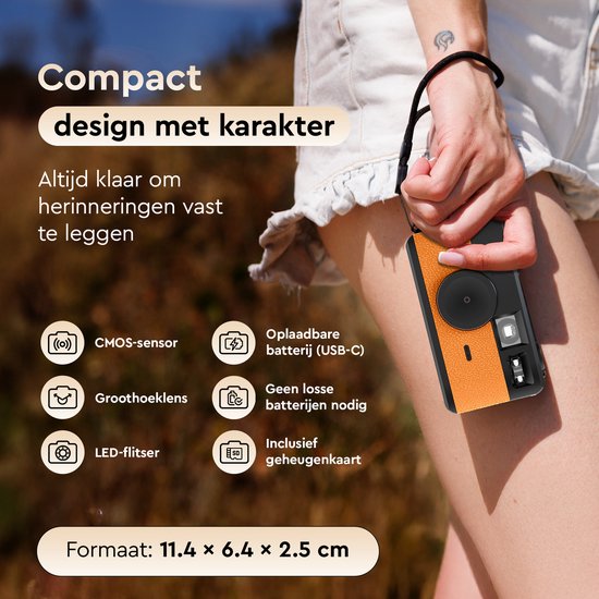 K&L Digitale Camera - Schermvrij - Oplaadbaar - 16.000 Foto's - Fotocamera - Vintage - Inclusief 32GB - Duurzaam - Bruin
