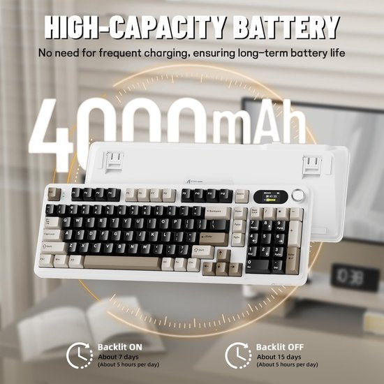 ATTACK SHARK X98 - Draadloze Mechanisch Gaming Toetsenbord - TFT Scherm - Multifunctionele Draaiknop - PBT Keycaps - Wired/2.4G/Bluetooth Tri-Mode - Gasket Mod - 98keys - Cheese White