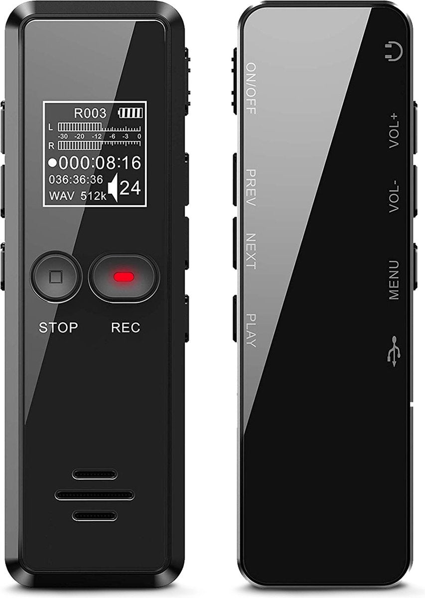 Auronic Digitale Voice Recorder - Dictafoon - 8GB Opslag - Ruisonderdrukking - USB Oplaadbaar - Zwart