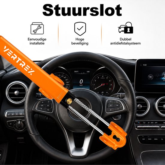 Vertrex Stuurslot Auto - Anti-Diefstal - Universeel voor Auto & Camper - Zichtbare Afschrikking - met 2 Sleutels