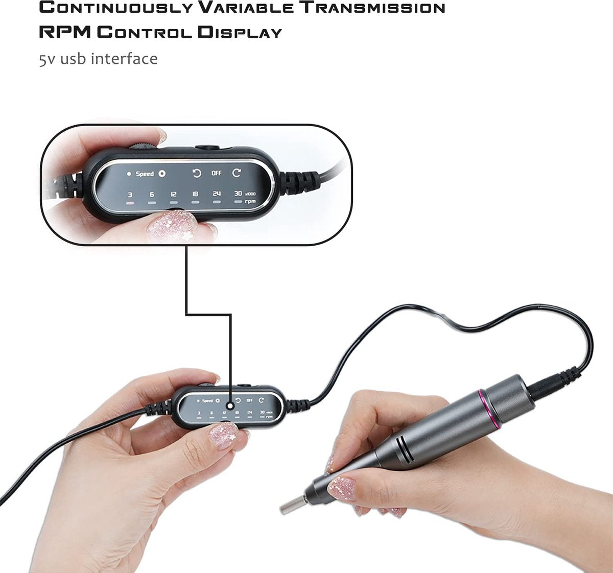 Fuegobird Elektrische Nagelvijl – Professionele Manicure & Pedicure Set – Draadloos – 30.000 RPM – 15 x 3,5 cm – Grijs