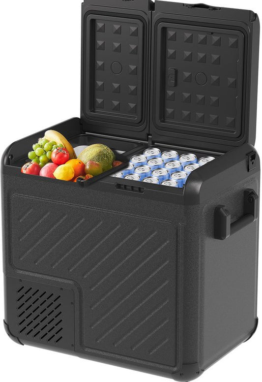 Auronic Elektrische Koelbox - Compressor - Twee Zones - 12V 230 Volt - Camping Koelkast - Auto - Vriezen en Koelen - 55L - Frigobox - Zwart/Grijs