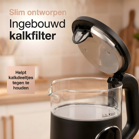 HomeShift® Waterkoker met Temperatuurregeling - Warmhoudfunctie - Dubbelwandig - Elektrisch - 1,7 Liter - 2200W - Zwart