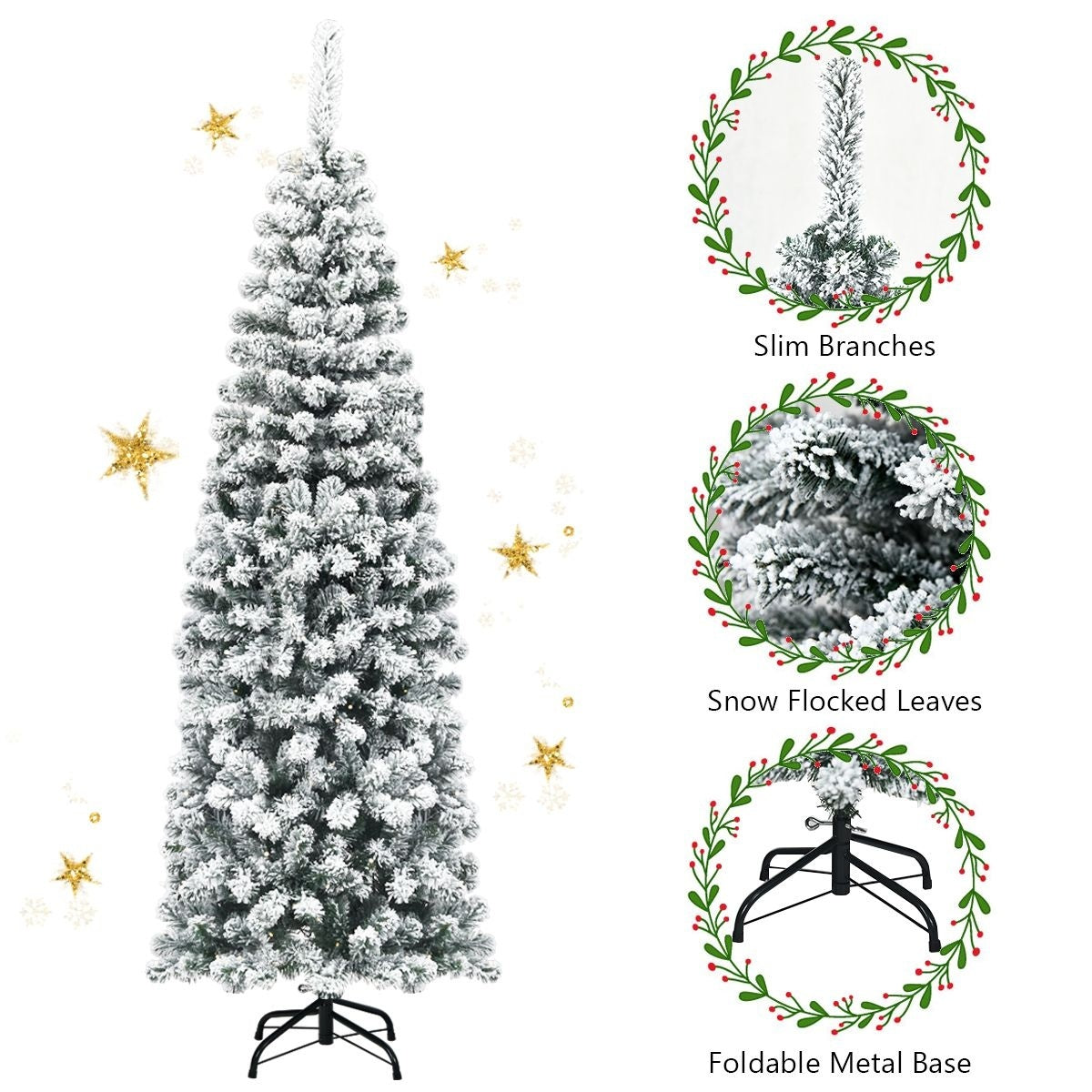 Coast Potlood Kerstboom Met Sneeuw - Met Metalen Voet - 180 cm