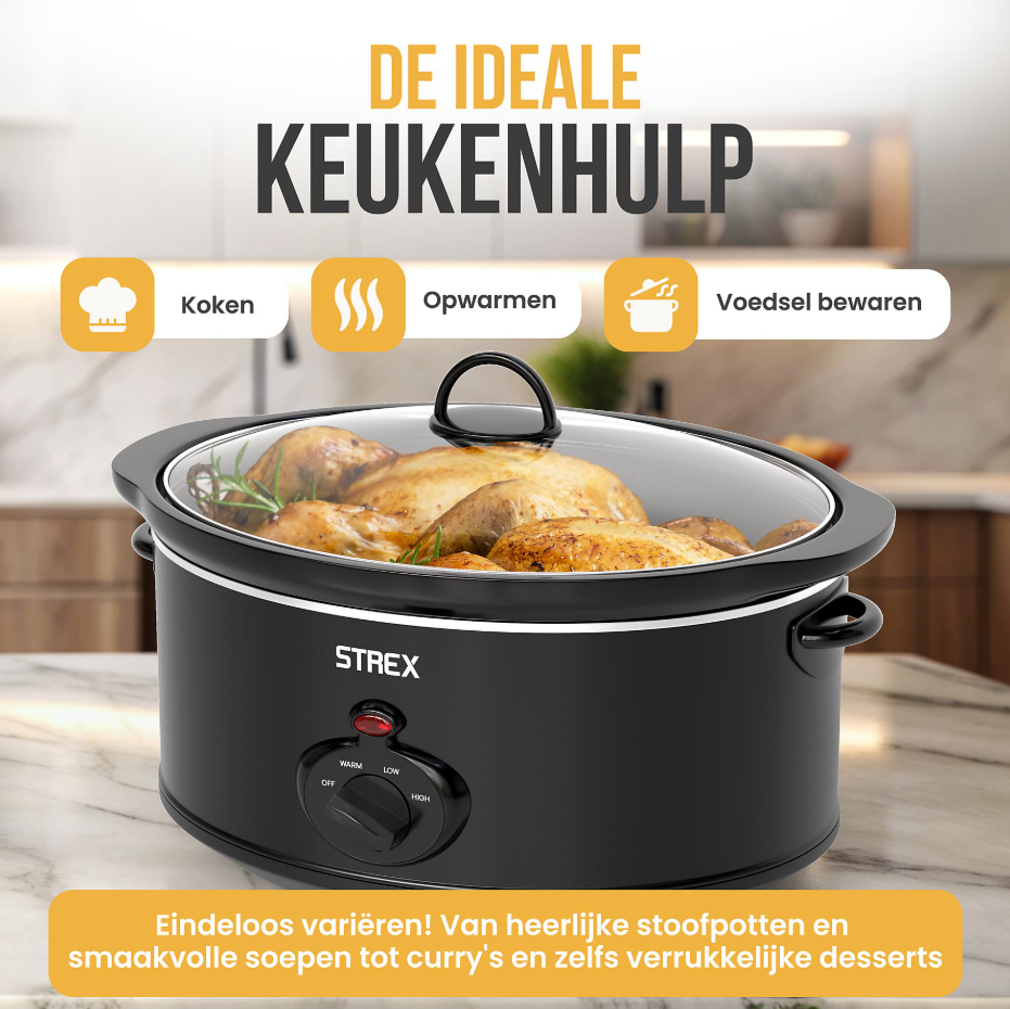STREX SP307 Slowcooker 3,5 L - Uitneembare Keramische Binnenpan - 200 W - Zwart - 26 x 22 cm