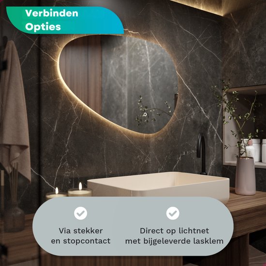 Mirlux Badkamerspiegel met LED Verlichting – Asymmetrisch Wandspiegels – Anti Condens Douchespiegel - Wandspiegel 90x60CM
