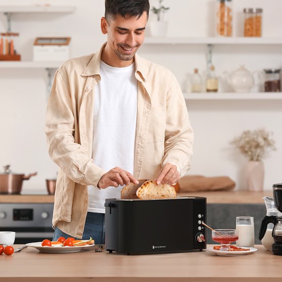 KitchenBrothers Broodrooster - Toaster - 6 Warmteniveaus - 2 Extra Lange Sleuven - 1520W - Zwart