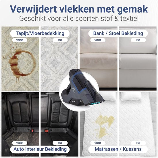 Innovixpro® Tapijtreiniger – Vlekkenreiniger – Krachtige – Bank reiniger – Reinigingsmachine – Sproeifunctie – 2 Opzetstukken – 45 Minuten Accuduur – Draadloze Vlekkenreinger ! – Zwart