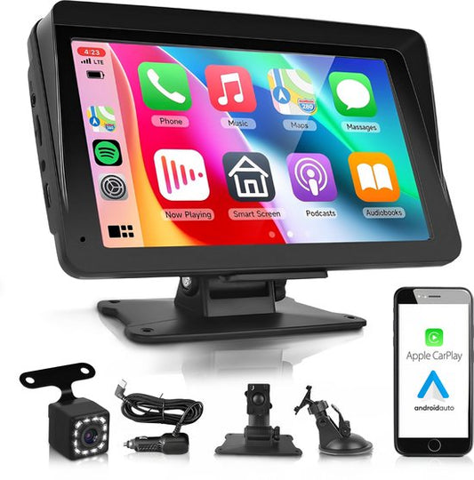Skoov Carplay scherm - Draadloos - Met Achteruitrijcamera - Eenvoudig installatie - Voor Apple & Android auto - Zwart