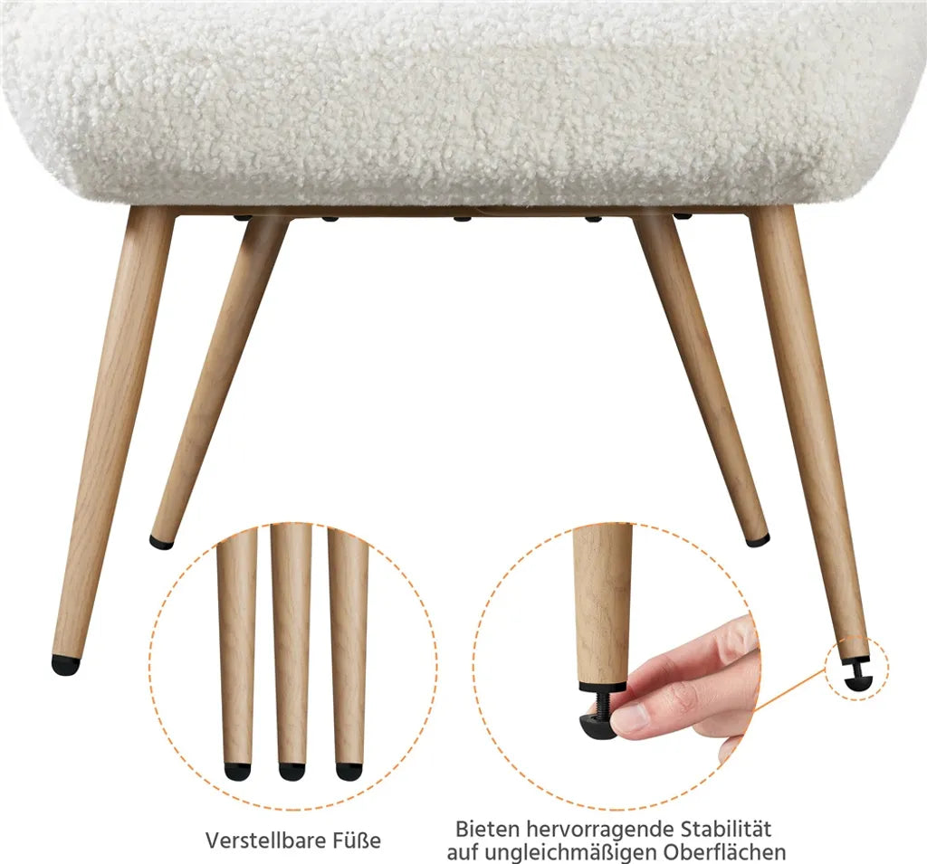 Yaheetech Relaxstoel 73,5 x 81 x 98 cm - Wit - Scandinavische Fauteuil met Bouclé Bekleding