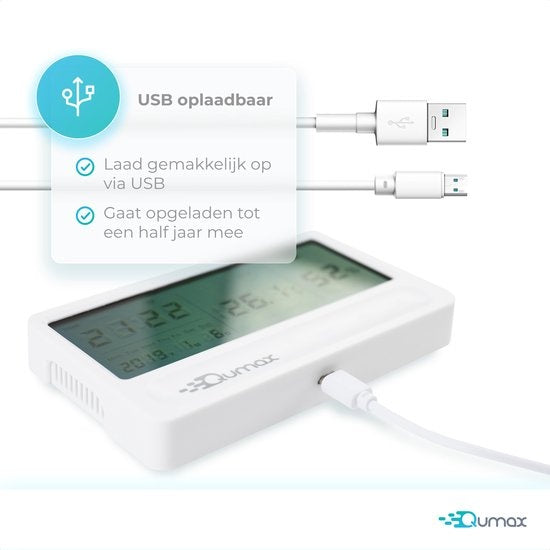 Qumax Digitale Hygrometer - Thermometer voor binnen - Luchtvochtigheidsmeter met halfjaar Accu - Wit