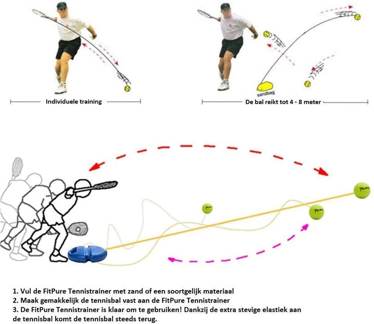 FitPure Tennistrainer + GRATIS Tennisbal Met Elastiek - Tennis Trainer Voor Buiten En Binnen - Extra Stevig - Gemakkelijk Te Gebruiken