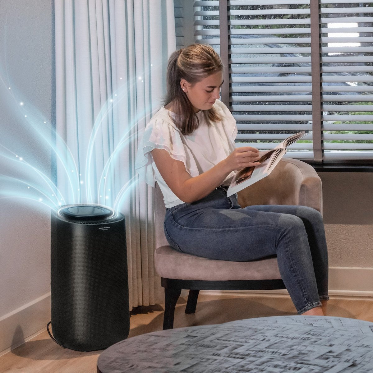 JAP Appliances Enivio D9 - Luchtontvochtiger en luchtreiniger met HEPA-filter en 4 wielen - Ontvochtigt 12L per dag - Hygrostaat - Ontvochtiger huis - Woonkamer, slaapkamer, badkamer en kelder - Met afvoer - Was-droog Functie