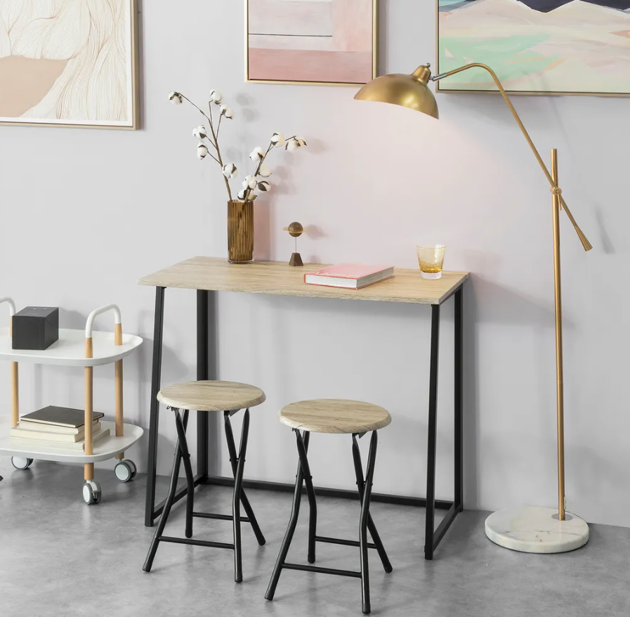 SoBuy Eettafel - 3 Delig - Klaptafel - 2 Krukken - Keukentafel - 90 x74 x 45 cm - Zwart Houten