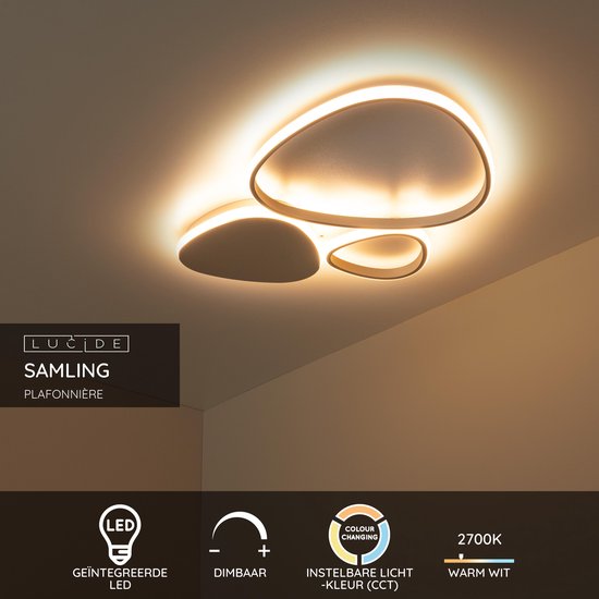 Lucide SAMLING - Plafonnière (Plafondlamp) - LED Dimbaar - CCT - 1x30W 2700K/4000K - Taupe