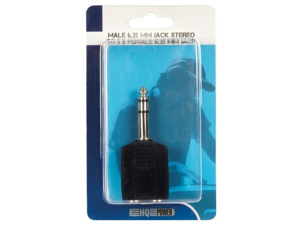 HQ-Power Jack connector - jack 6.35 mm mannelijk naar 2 x jack 6.35 mm vrouwelijk - stereo