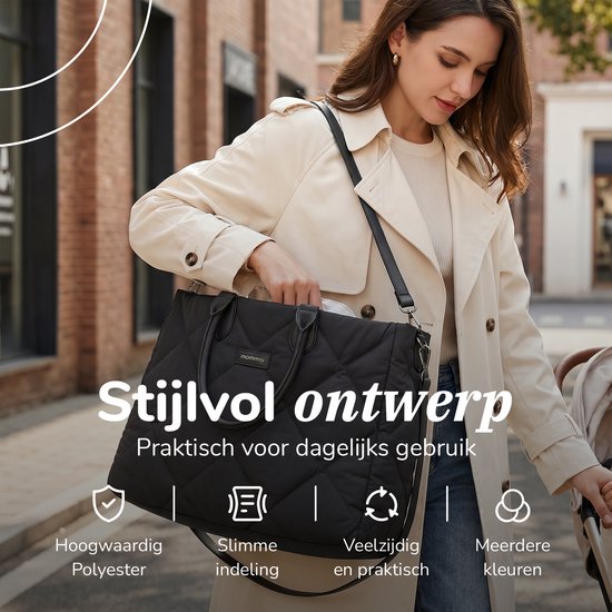 Mommsy Luiertas – Verzorgingstas – Mom Bag – Thermo Vak – Gewatteerde Puffer Stof – Mommy Bag – Extra Ruim – Waterafstotend – Organizer – Lichtgewicht – Zwart