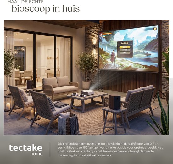 tectake® Beamer Scherm - 120 Inch (305 cm) - 16:9 Projectiescherm met Dubbel Statief - 4K HD - Oprolbaar - Uittrekbaar - Projectiedoek - Presentatiescherm - Home Cinema - Inclusief Draagtas