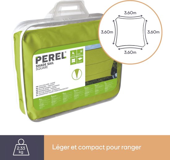 Perel Schaduwdoek - Waterafstotend - 13 m² - Polyester - 3.6 x 3.6m - Limoengroen