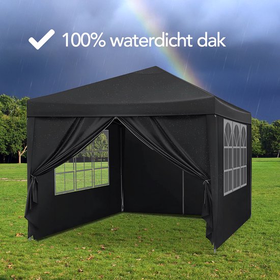 Brixy Partytent - Paviljoen - Easy Up - Opvouwbaar - Zijwanden - Waterdicht - Met Draagtas - 300 x 300 cm – Zwart