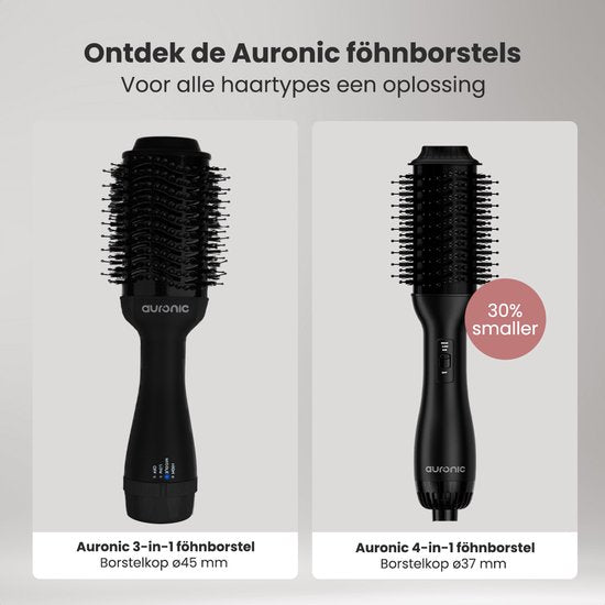 Auronic 4-in-1 Föhnborstel - Airstyler - Kammen - Stijlen - Krullen - Föhnen - 37 mm Krulborstel - 360 Graden Airflow - Zwart/Zwart