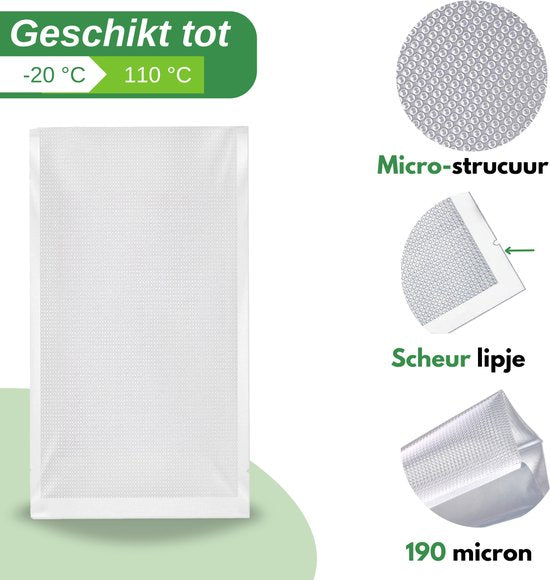Vaive Vacuumzakken Voedsel 17 x 25 - 100 stuks - Vacumeerzakken - Vacuum / sous vide zakken - BPA vrij