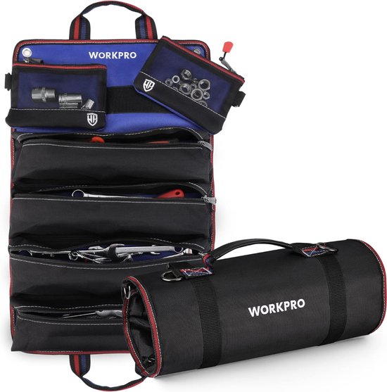 Gereedschapsroltas, multifunctionele gereedschapstas met 2 afneembare zakjes en 4 gereedschapszakjes met ritssluiting, 720D Heavy Duty gereedschapswol-organizer, ideaal voor het opbergen van