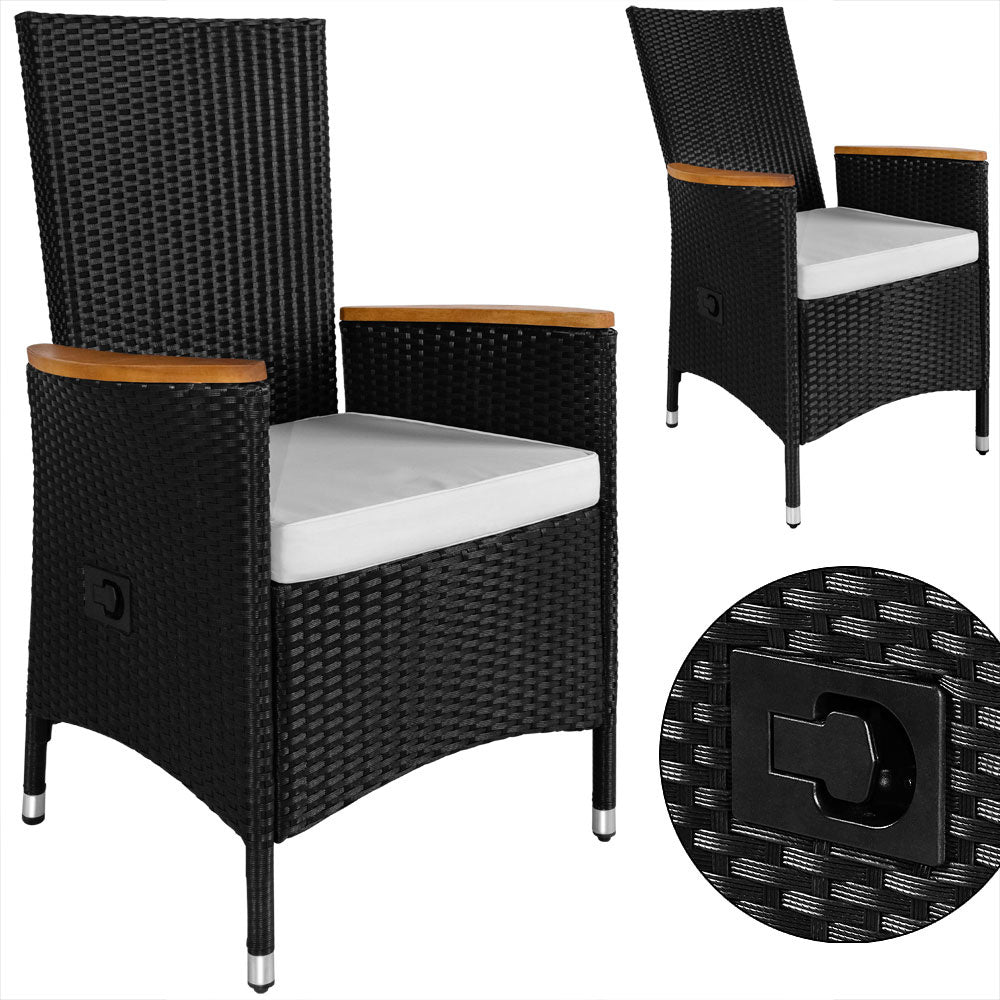 Casaria Polyrattan Tuinset - 8 Stoelen 1Tafel incl. Kussens - Zwart