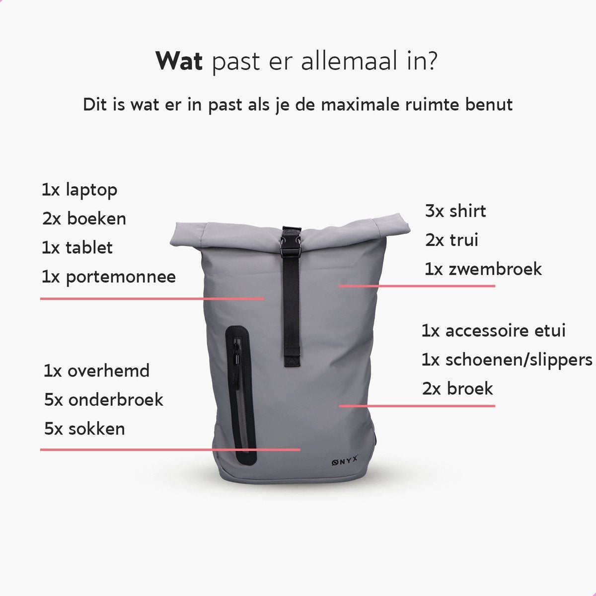 ONYX Rolltop Rugzak 25 tot 40L - Met Laptopvak - Verstelbare Rugtas - Reistas - Waterbestendig en Duurzaam - Grijs