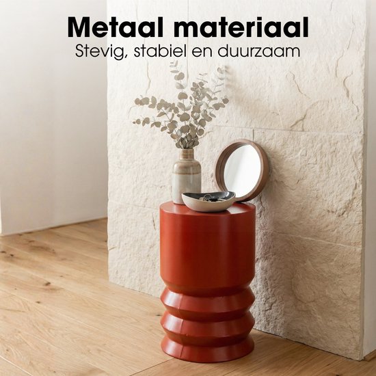 Mica Decorations Mart Bijzettafel – Bijzettafel Rond – Tafeltje – Koffietafel – Bijzet Tafel voor Woonkamer – Ook als Plantentafeltje of Plantenstandaard - Metaal – 46 x 30 cm – Rood