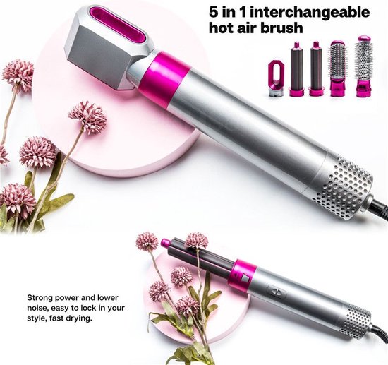 5in1 Föhnborstels & Krulborstel - Föhnen/Krullen/Steil Maken/Styling - 1000w - Grijs Rood