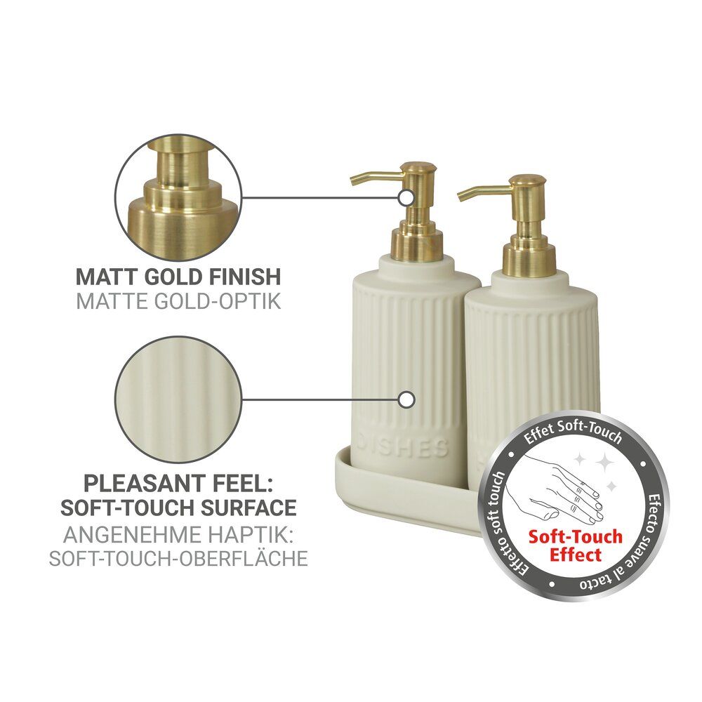 WENKO Heidi Zeep- en Afwasmiddeldispenser Set Crème - 2 x 550 ml - Keramiek