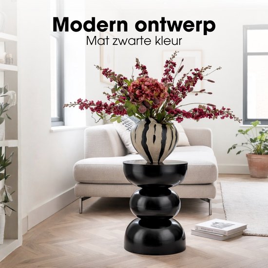 Mica Decorations Luna Bijzettafel - Bijzettafel Rond H46 x Ø32 cm - IJzeren Tafeltje voor Slaapkamer of Woonkamer - Nachtkastje of Plantentafeltje - Zwart