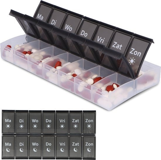 SafeLife XL medicijndoosje 7 dagen met ochtend / avond vakken - Nederlands - pillendoos - grote vakken - pillendoos 7 dagen