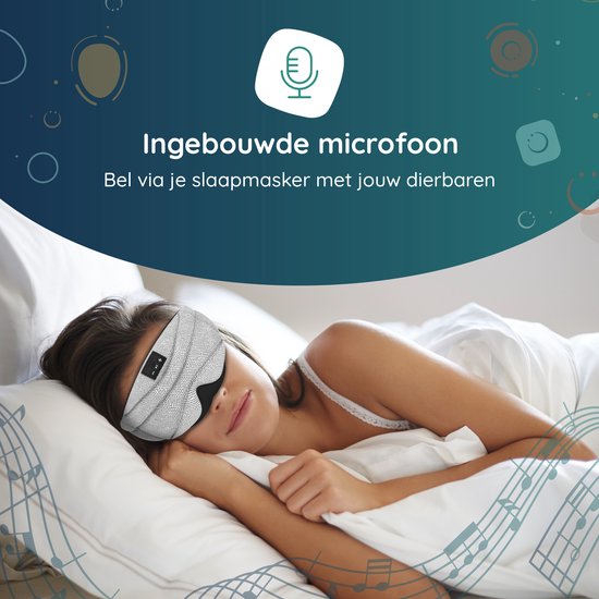 Numsy Slaapmasker met Bluetooth - Batterij vermogen 8 uutjes - 100% Katoen - Lichtgrijs