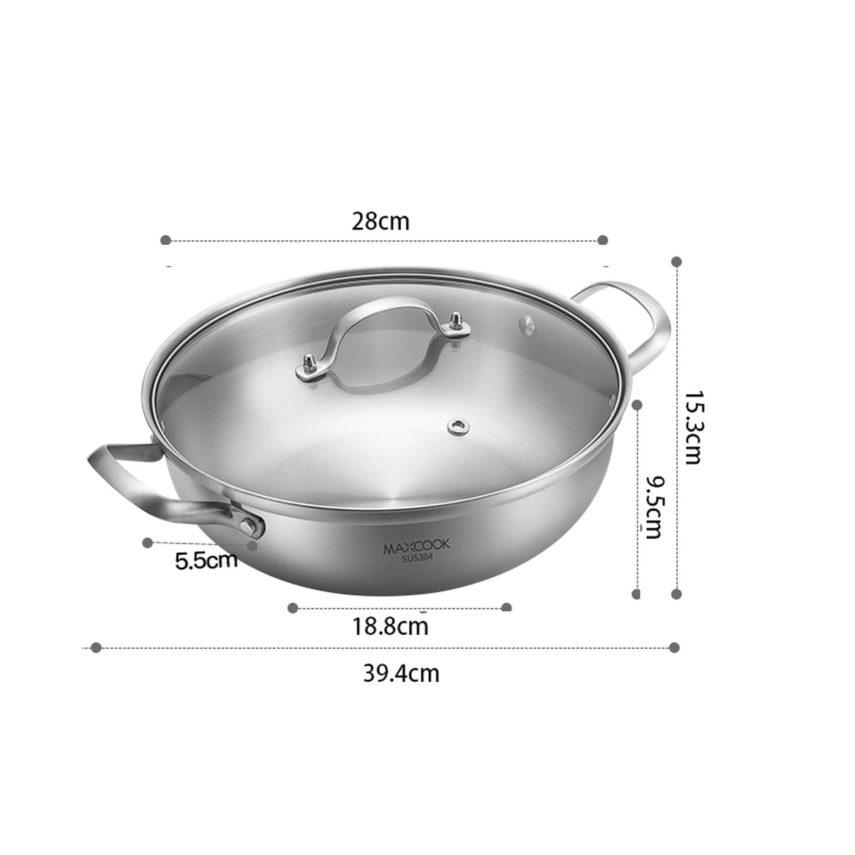 Maxcook Hotpot 3-Laags RVS 304 - 28 cm - Dubbele Handgreep, Inductie Geschikt