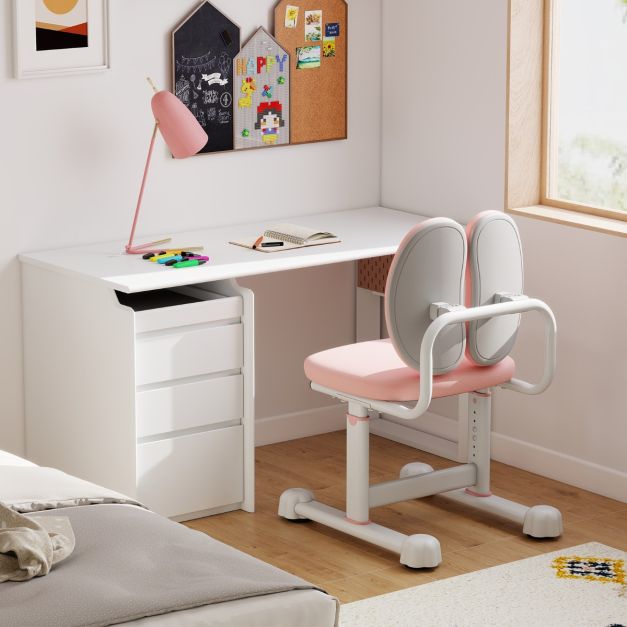 Coast Kinderstoel - Dubbele rugsteun - Verstelbaar - Gevoerde zitting - Ergonomisch - Metalen frame - 100 kg draagvermogen - Roze