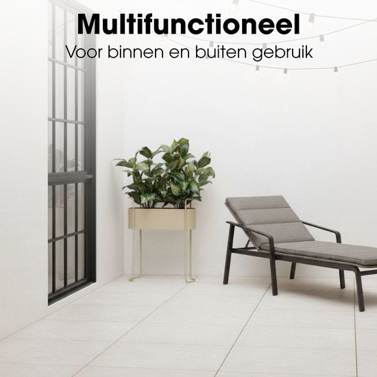 Mica Decorations Moritz Bloempot op Standaard - Plantenpot L55 x B24 x H65 cm - Plantenstandaard op IJzer - Bloempot Binnen of Buiten - Beige