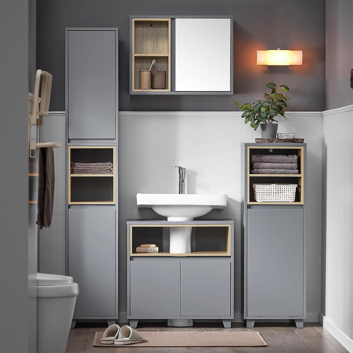 SoBuy -  Waskast - Modern Badkameropbergkast - 35 x 30 x 105cm - Grijs