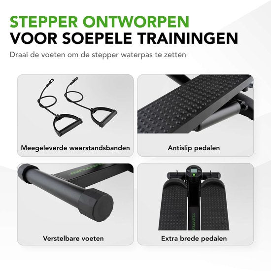 Tunturi Stepper - Stepper Fitness - Traploper - Aerobic Step - Fitness - Incl. display en Weerstandsbanden - Zwart